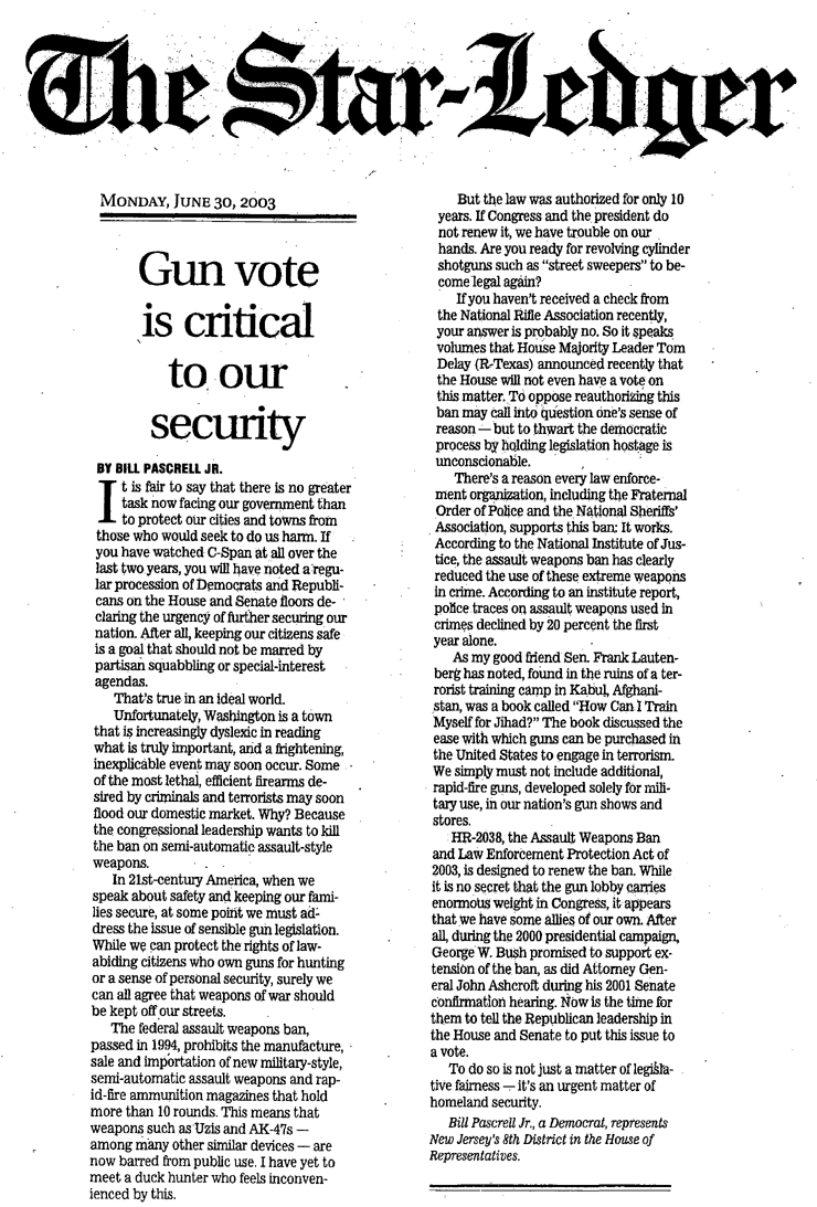 Gun vote critical to our security